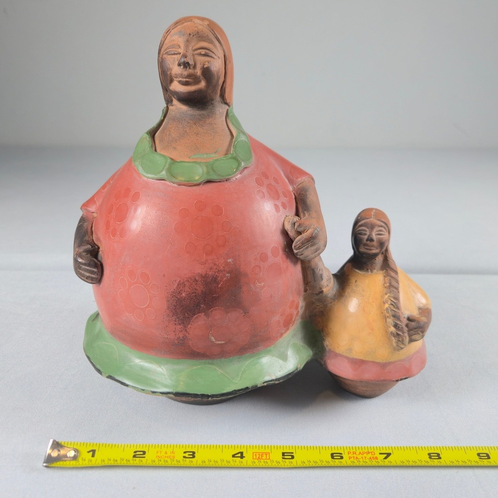 Chulucanas Peru Pottery Mother Daughter Ceramic Folk Art Figurine Hand Painted - Picture 11 of 12